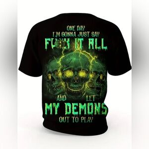 Men’s Black / Green Skull & Txt Graphic T-Shirt